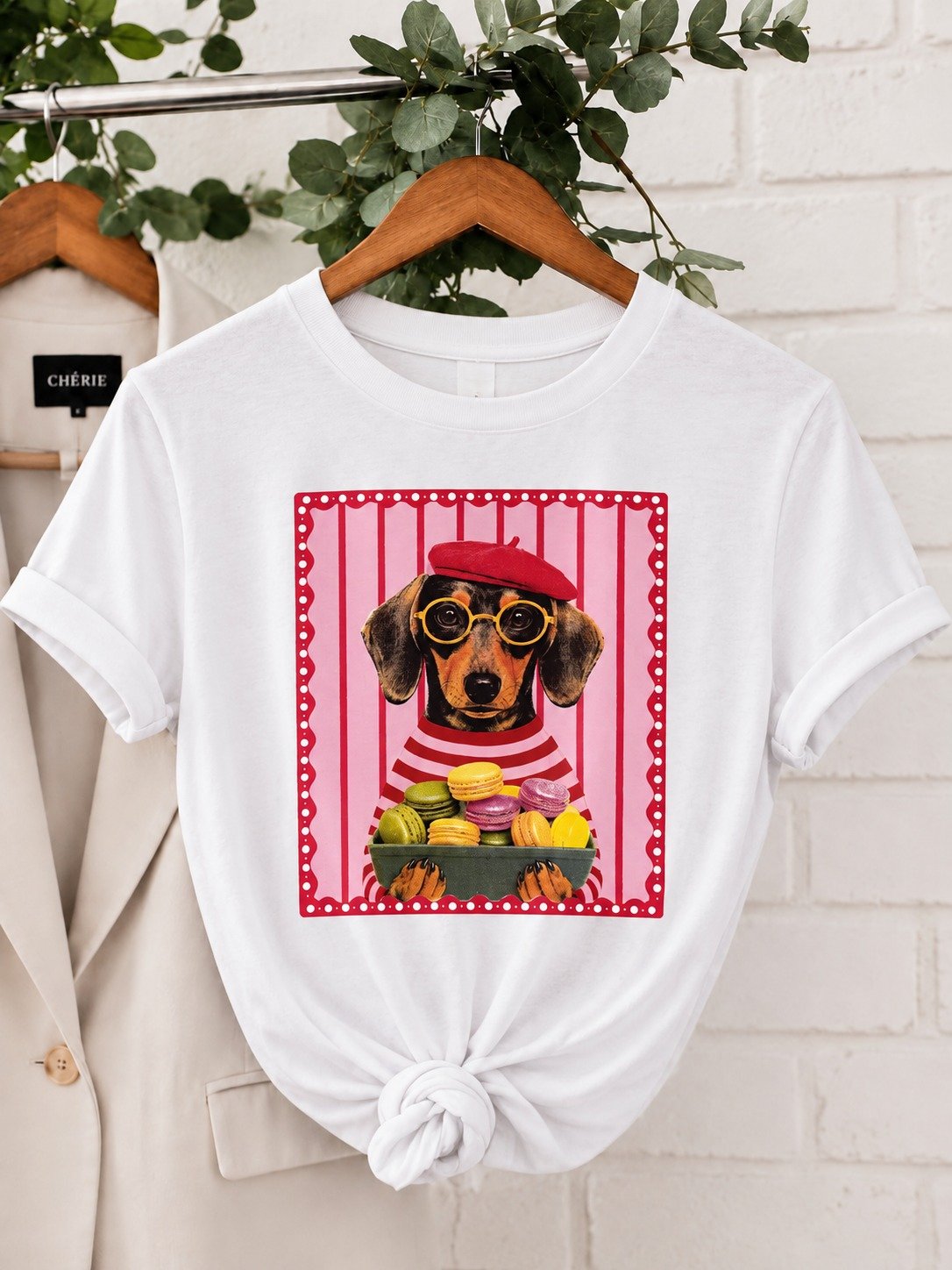 T- shirt plus size dog macarons