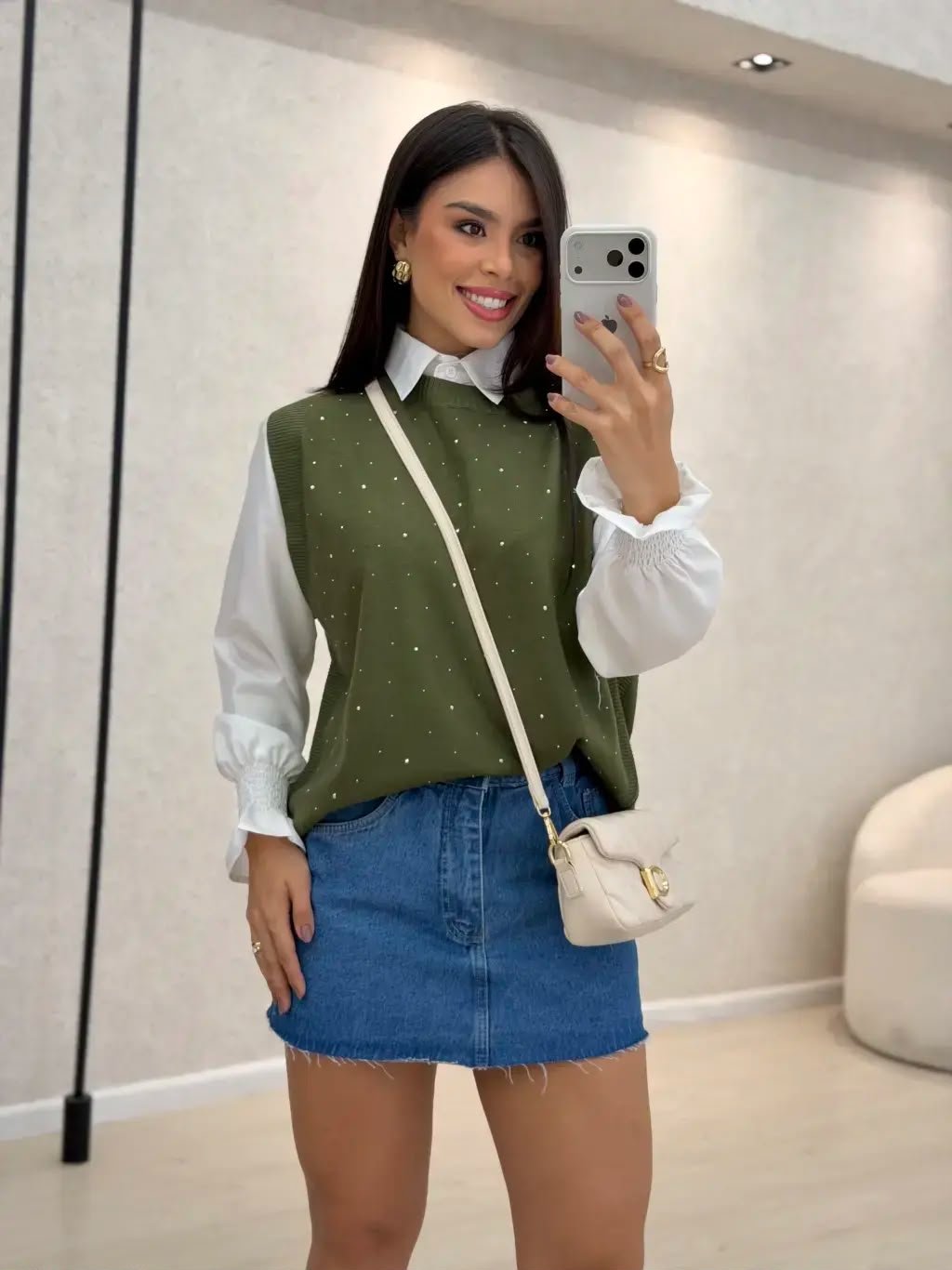 Camisa Dafne + colete em tricot modal