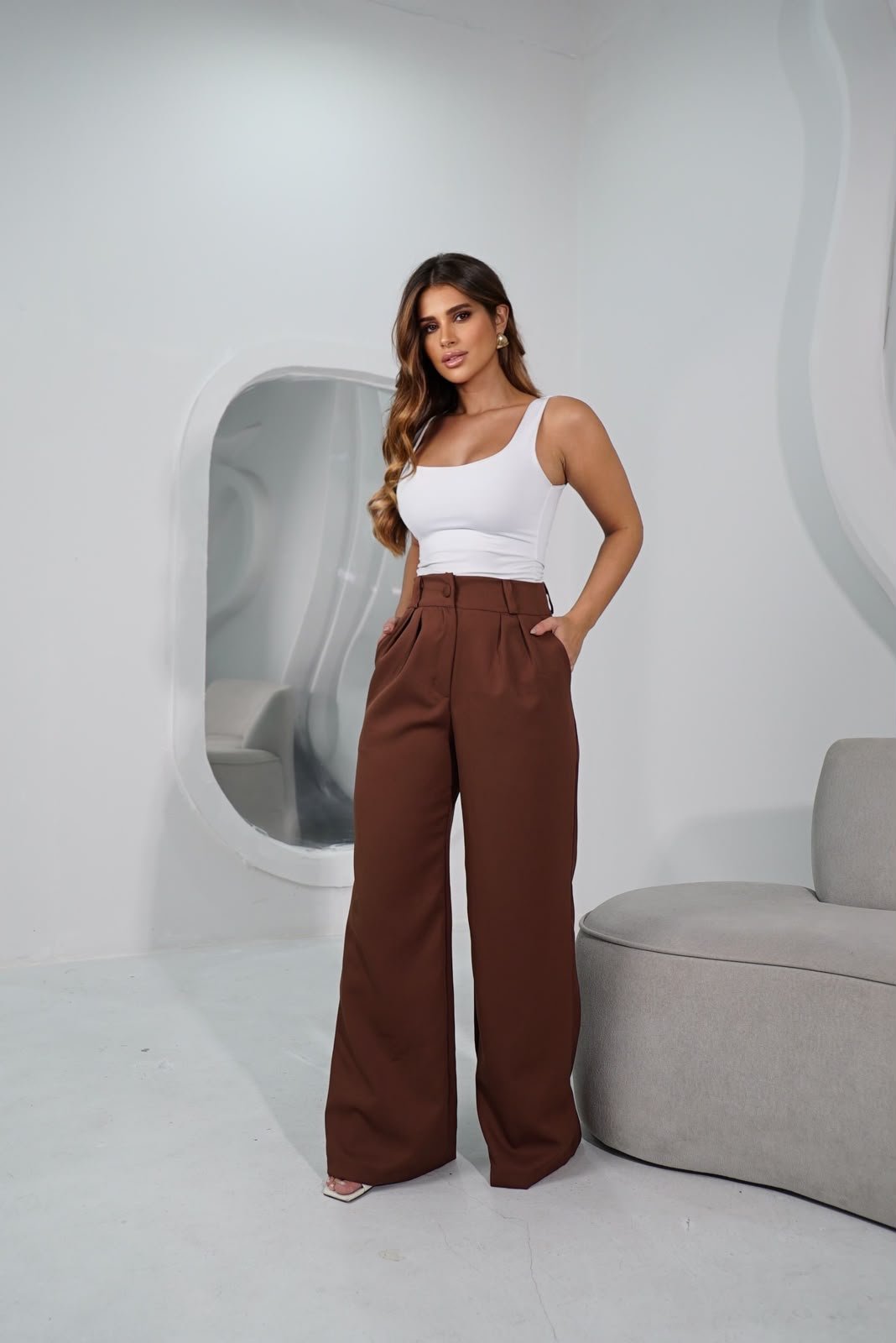 Calça Pantalona Rio Cor marrom foto 2