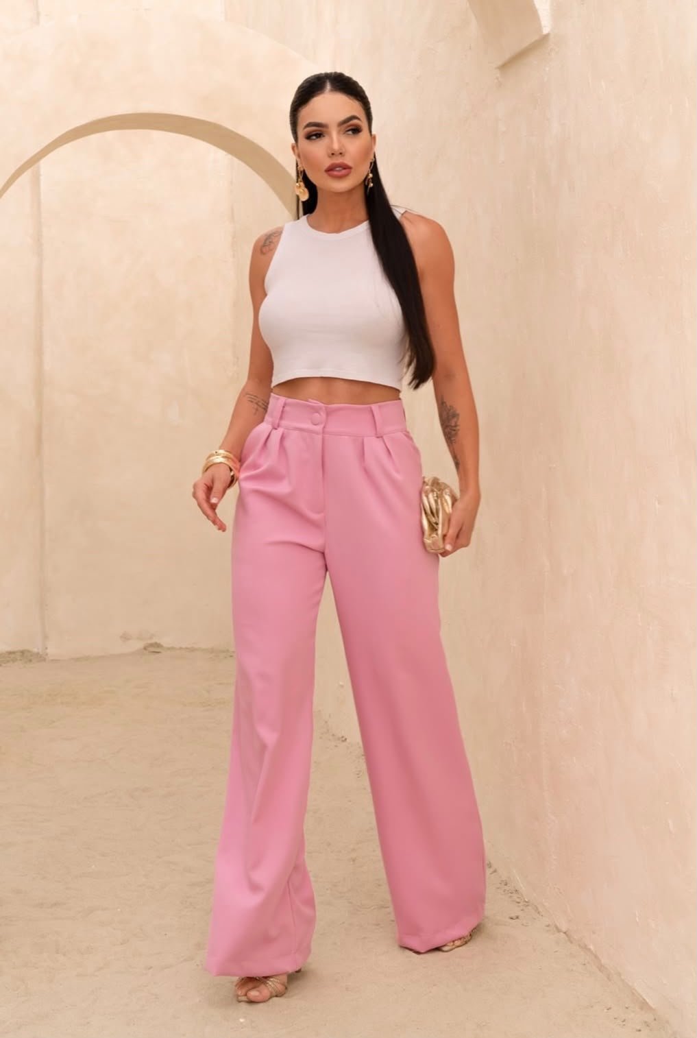 Calça Pantalona Rio Cor rosa